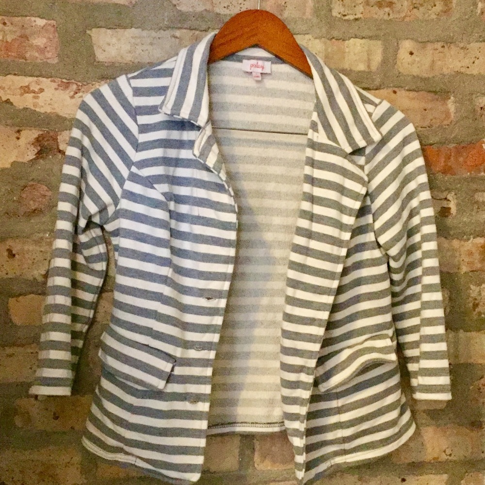 Grey & white striped sweater blazer